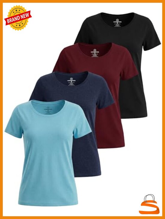 Tops - Women's Cotton Short Sleeve T-Shirt 4 Pack Scoop Neck Tee Tops